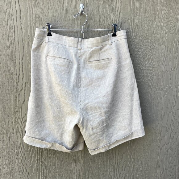 FRAME Pleated Size 4 Shorts Khaki Linen Blend Cuff Hem High Waist Pockets Preppy - Picture 5 of 7